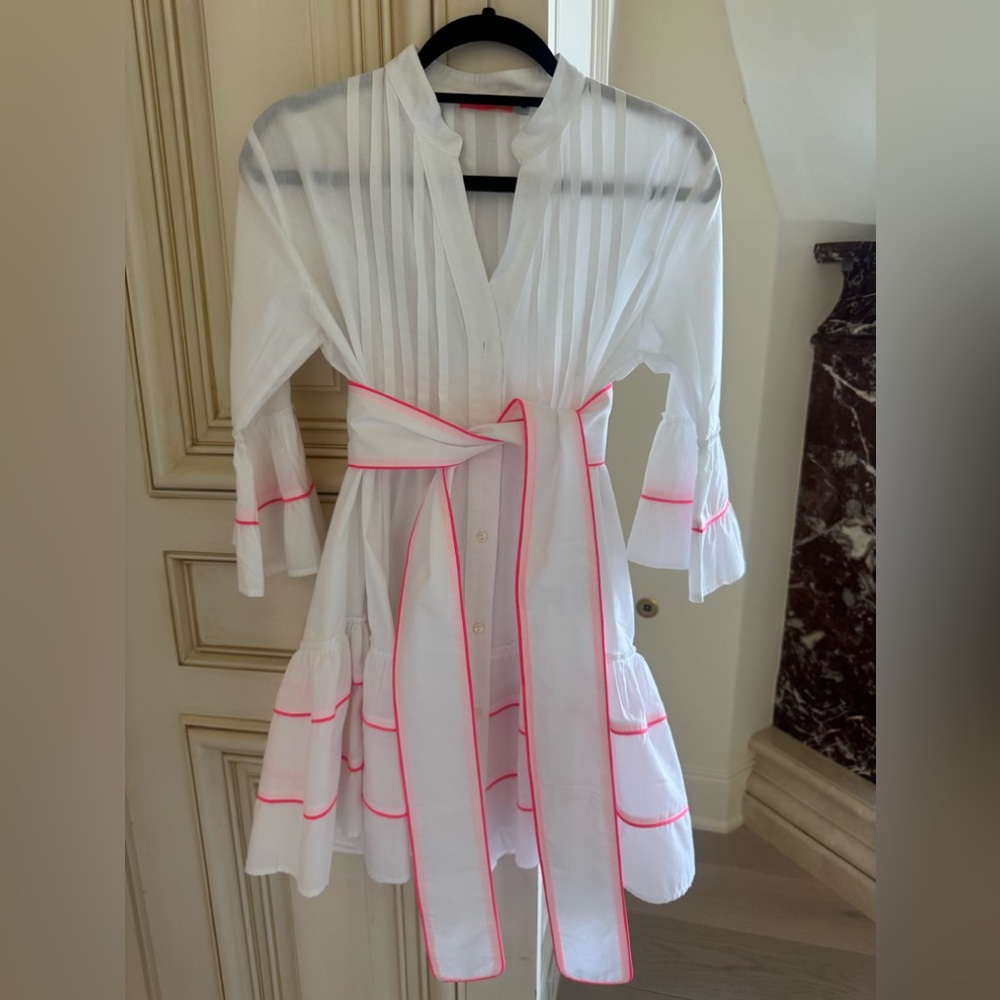 Pep’s Cannes size 1 White Shirt Dress with Neon Pink Trim